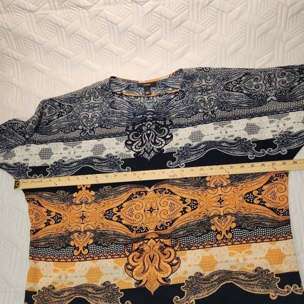 Alfani Blouse Women Navy White Orange Loose Flowy Fit Airy Boho 14W Peasant - Picture 10 of 11